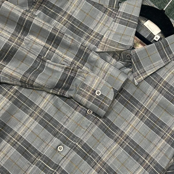 Luciano Barbera Italian Gray Blue Plaid 100% Cotton Shirt Medium - Picture 1 of 5